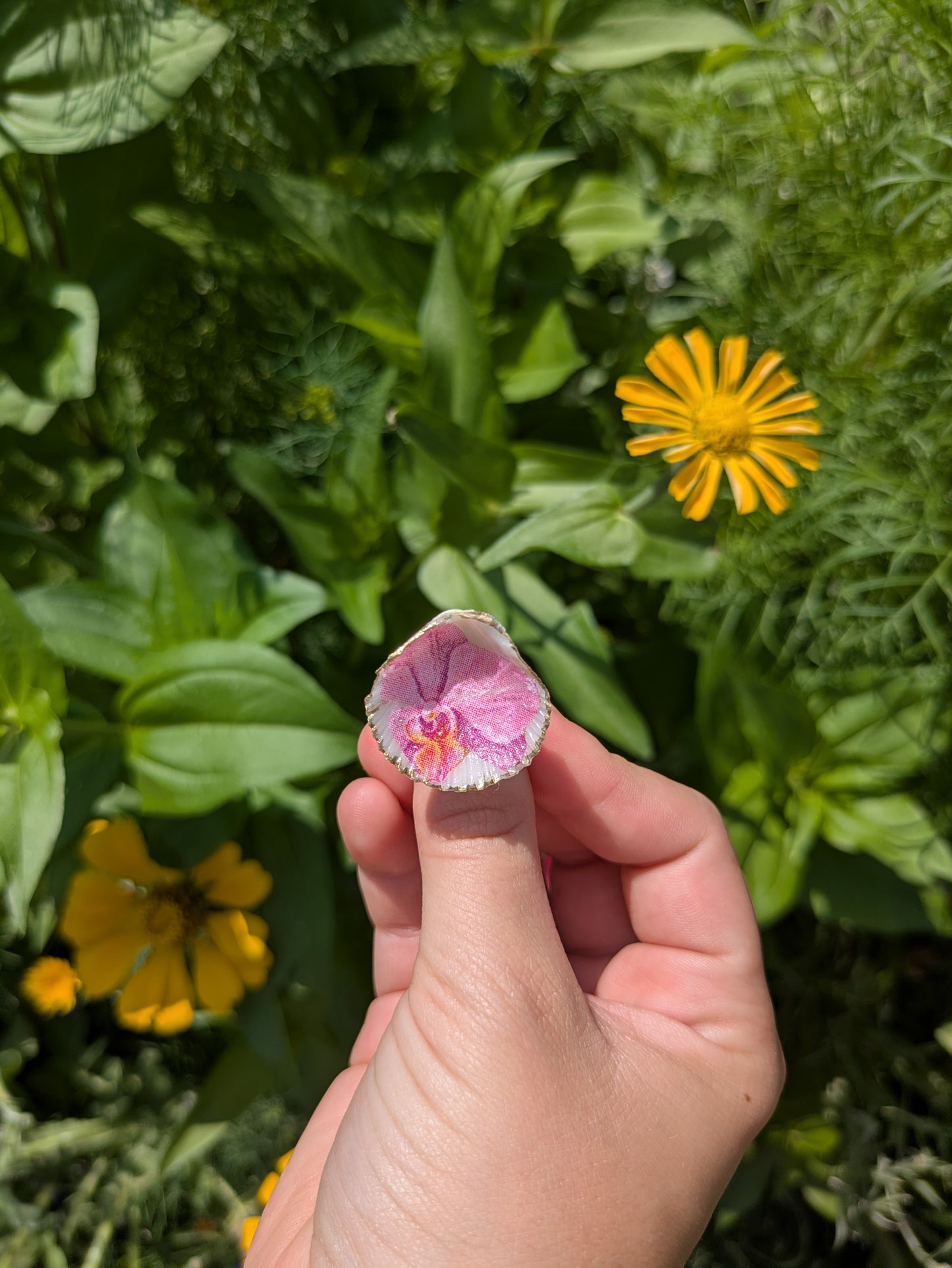 Orchid Clam Shell Adjustable Silver Ring