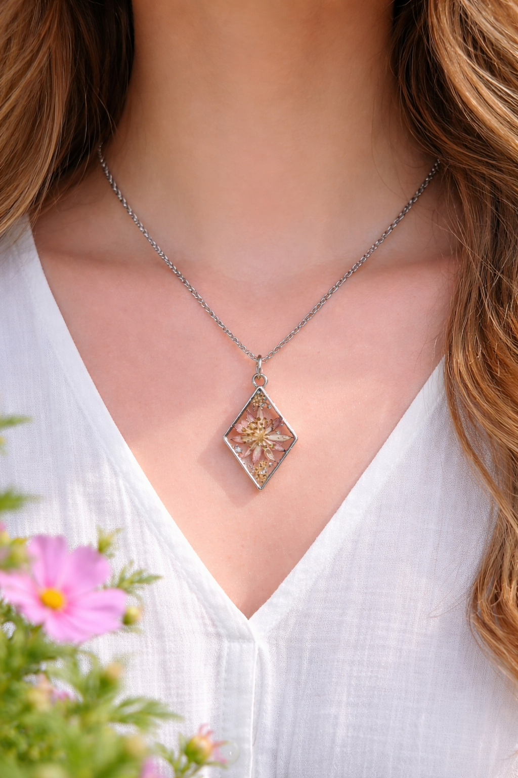 Ever After Botanical Necklace | Silver Diamond