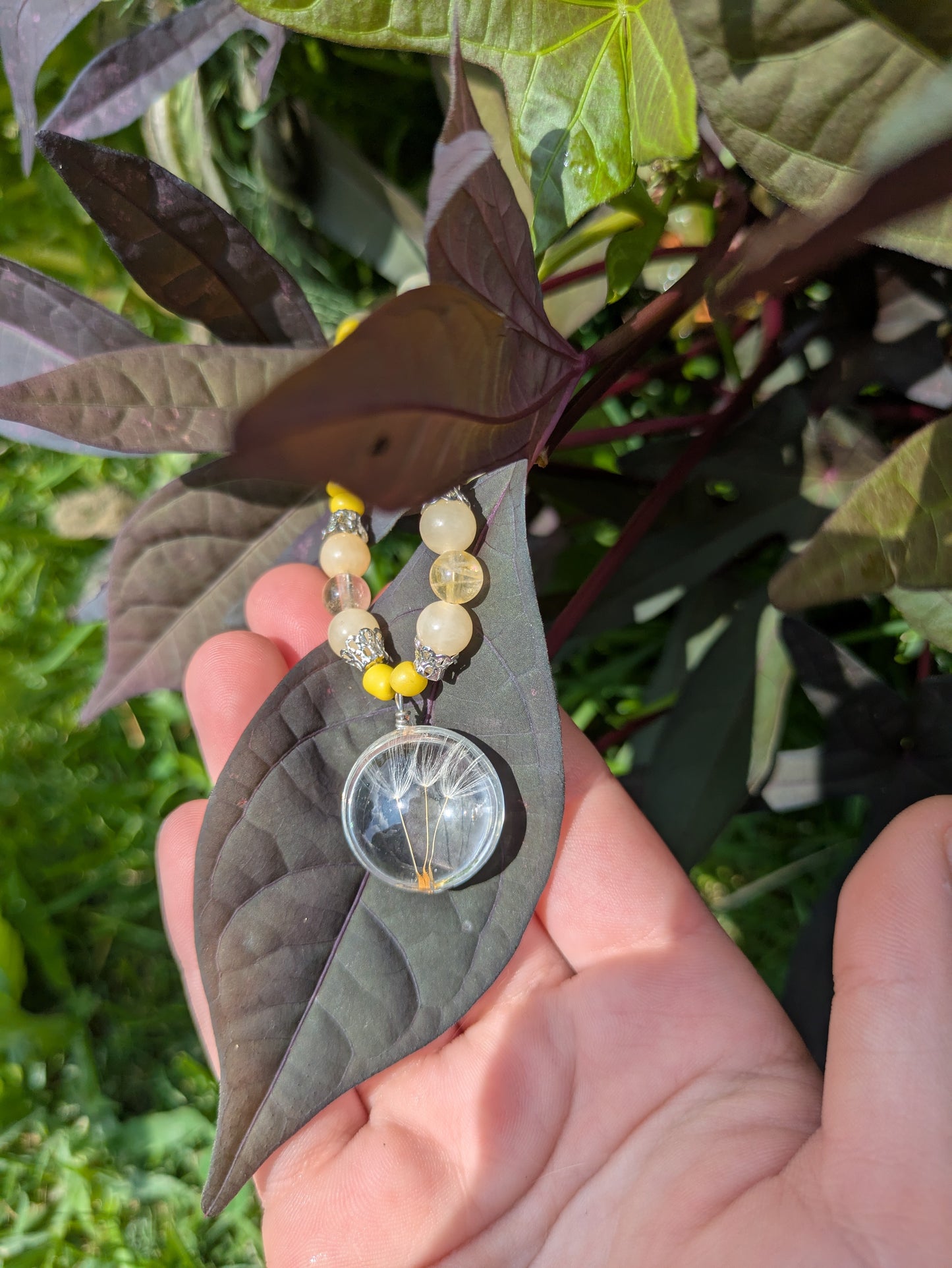 Honey Calcite W Dandelion Wish Pendant