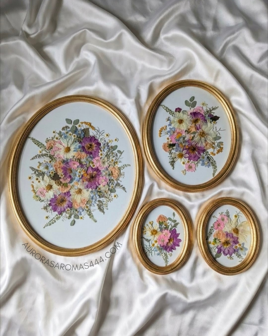 The Meadow Collage | Pressed Floral Gold Oval Frames | 16x20 • 11x14 • Two 6x8 •