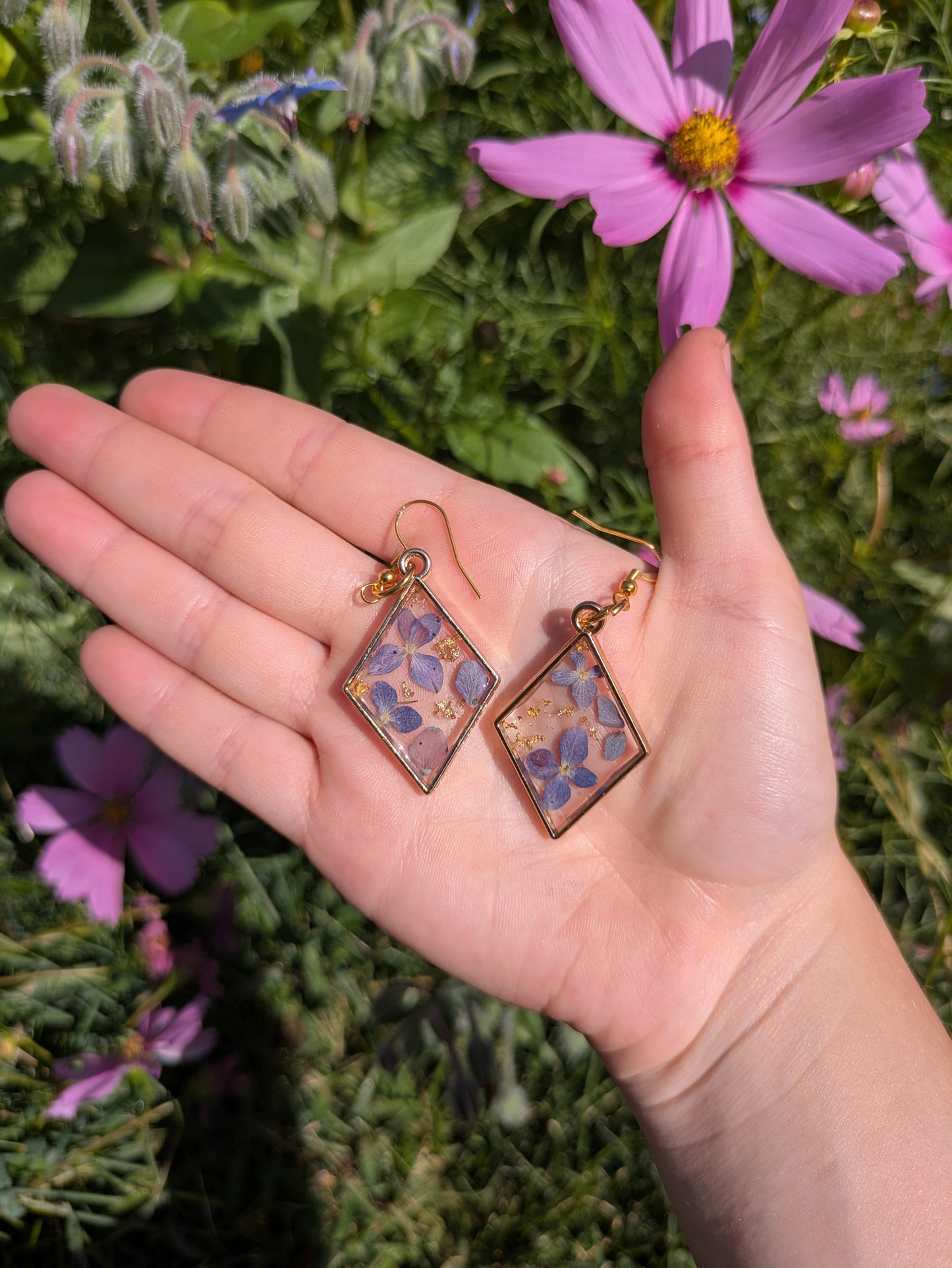 Purple Hydrangea Golden Earrings