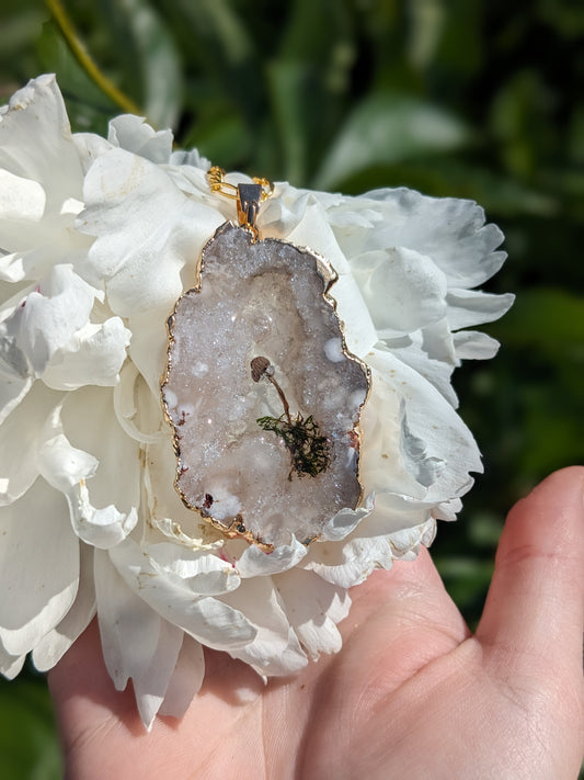 Gold Plated Flower Agate Geode Necklace #1