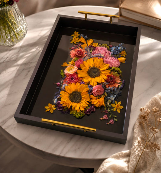 Ever After Botanical Wooden Tray | Dark Walnut & White 16x12
