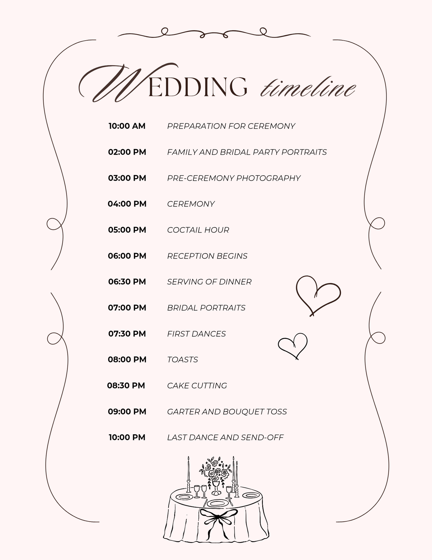 Wedding Timeline | Printed • Digital  & Envelopes