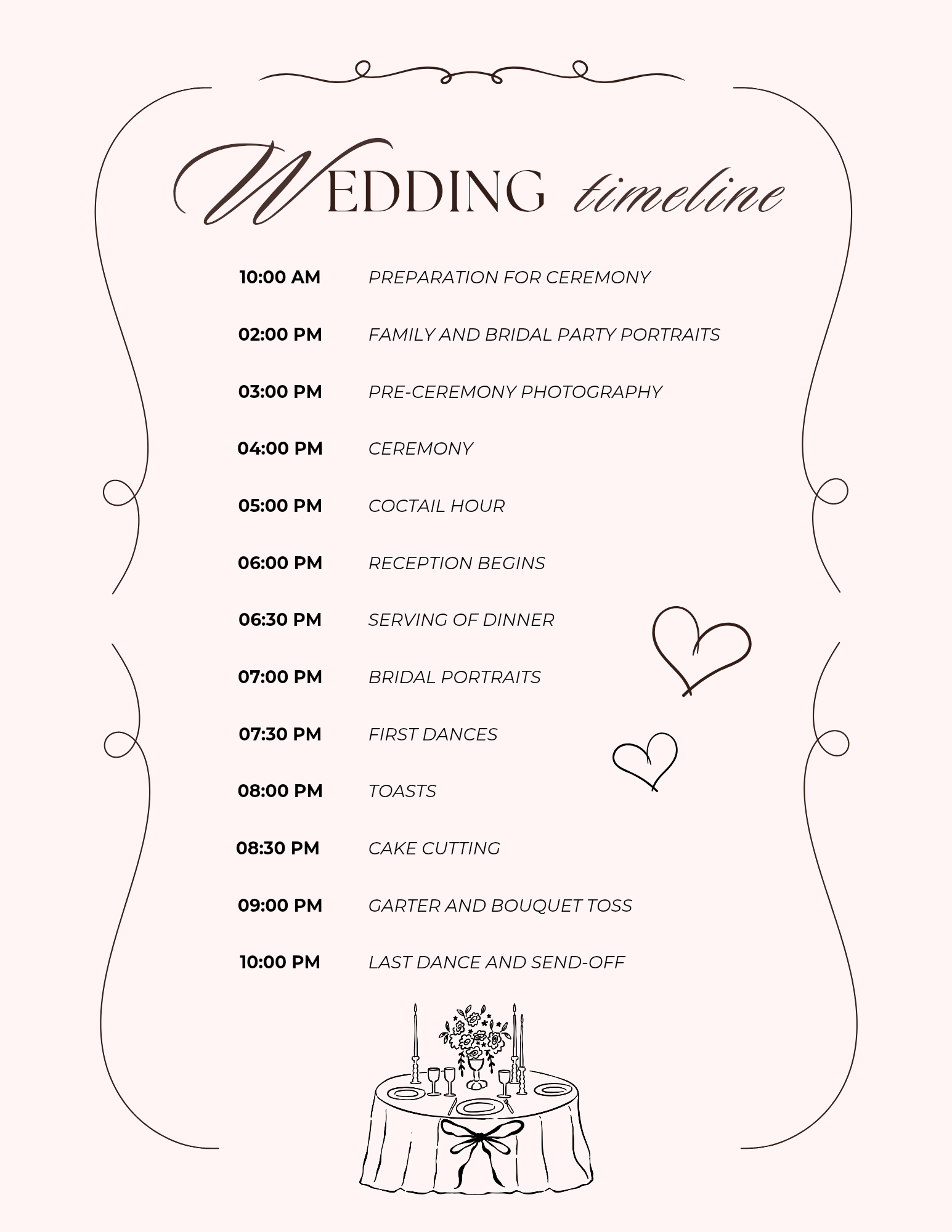 Wedding Timeline (Printed & Envelopes)