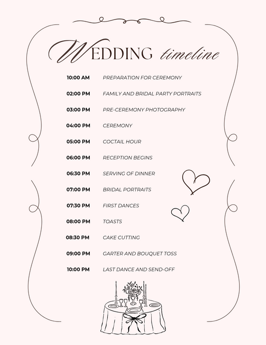 Wedding Timeline | Printed • Digital  & Envelopes