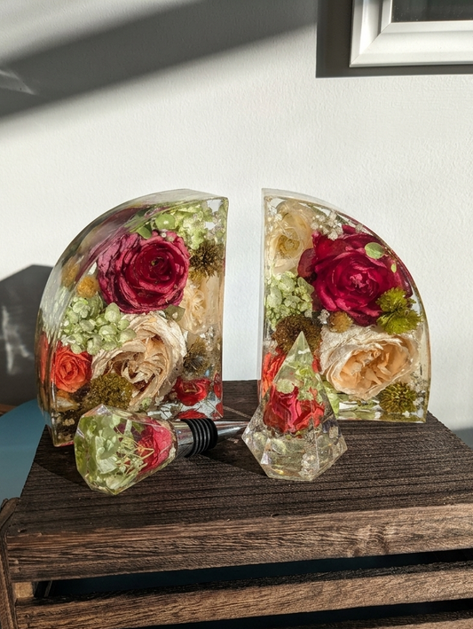 Ever After Bloom Bundle | Set of Book Ends | Ring Holder | Wine Stopper | Ornament