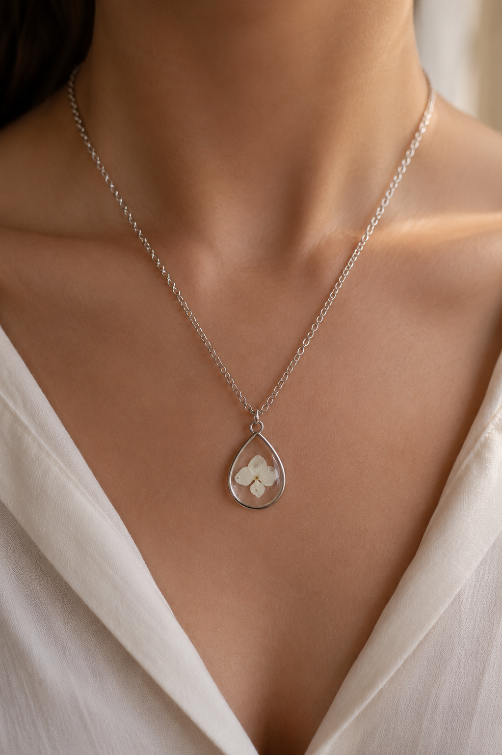 Ever After Botanical Necklace | Silver | Tear Drop