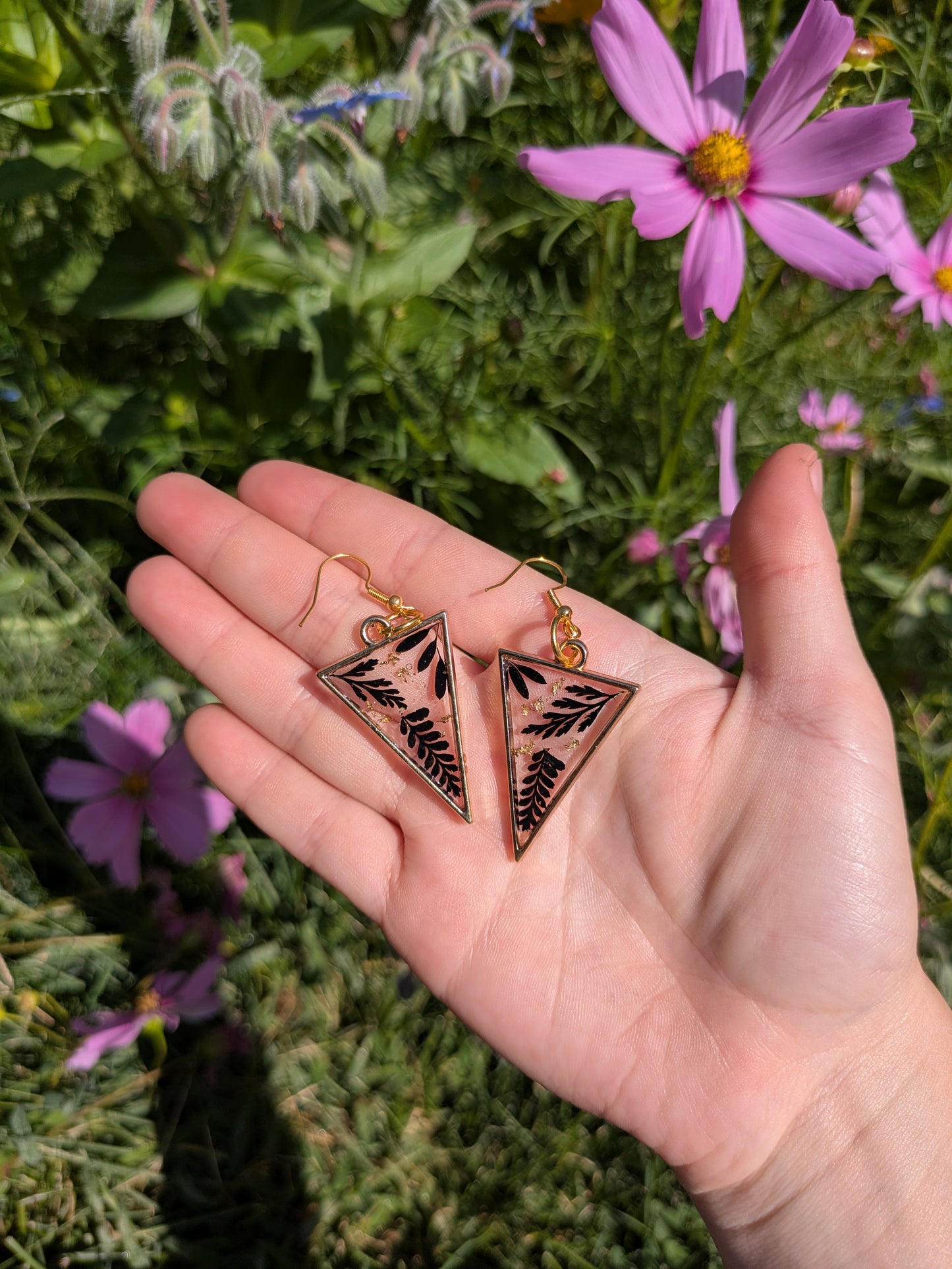 Dark Floral Golden Earrings