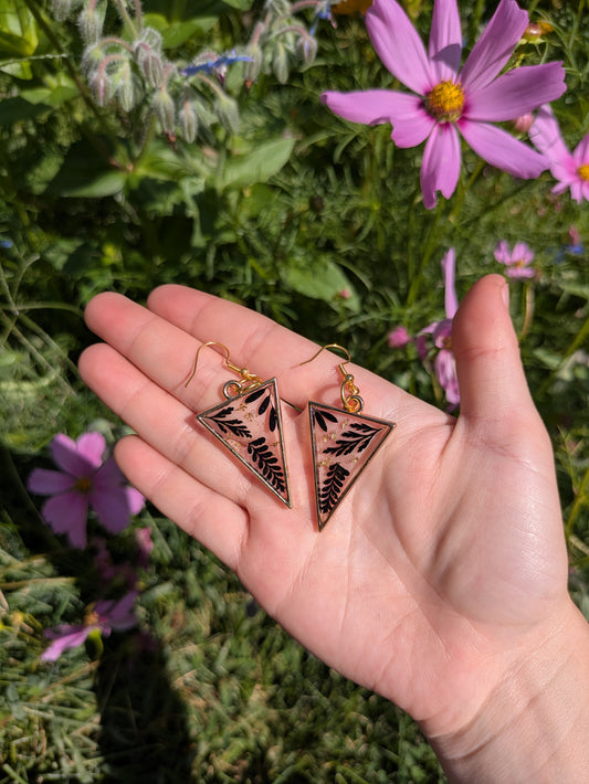 Dark Floral Golden Earrings
