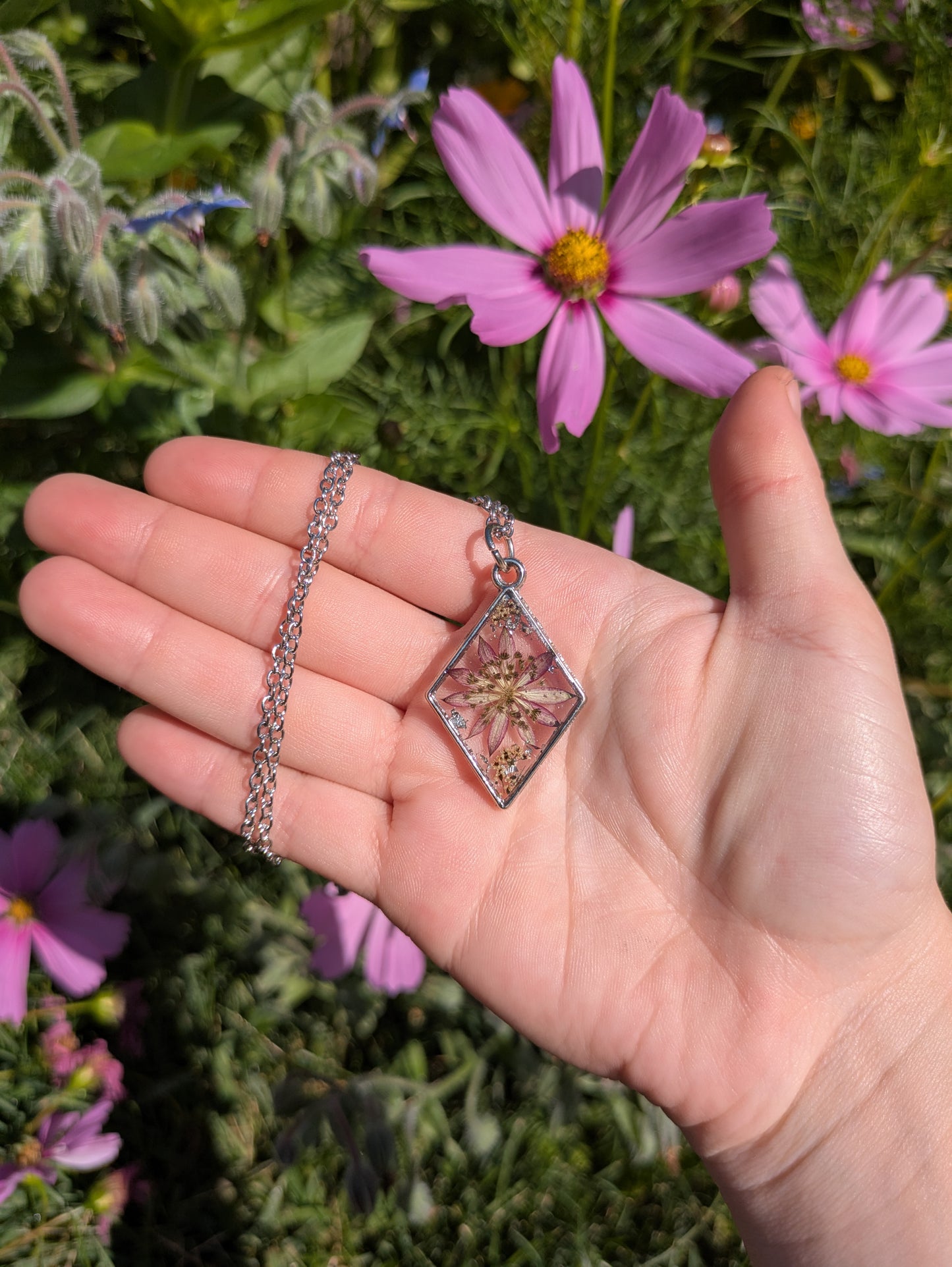 Diamond Lotus Silver Necklace