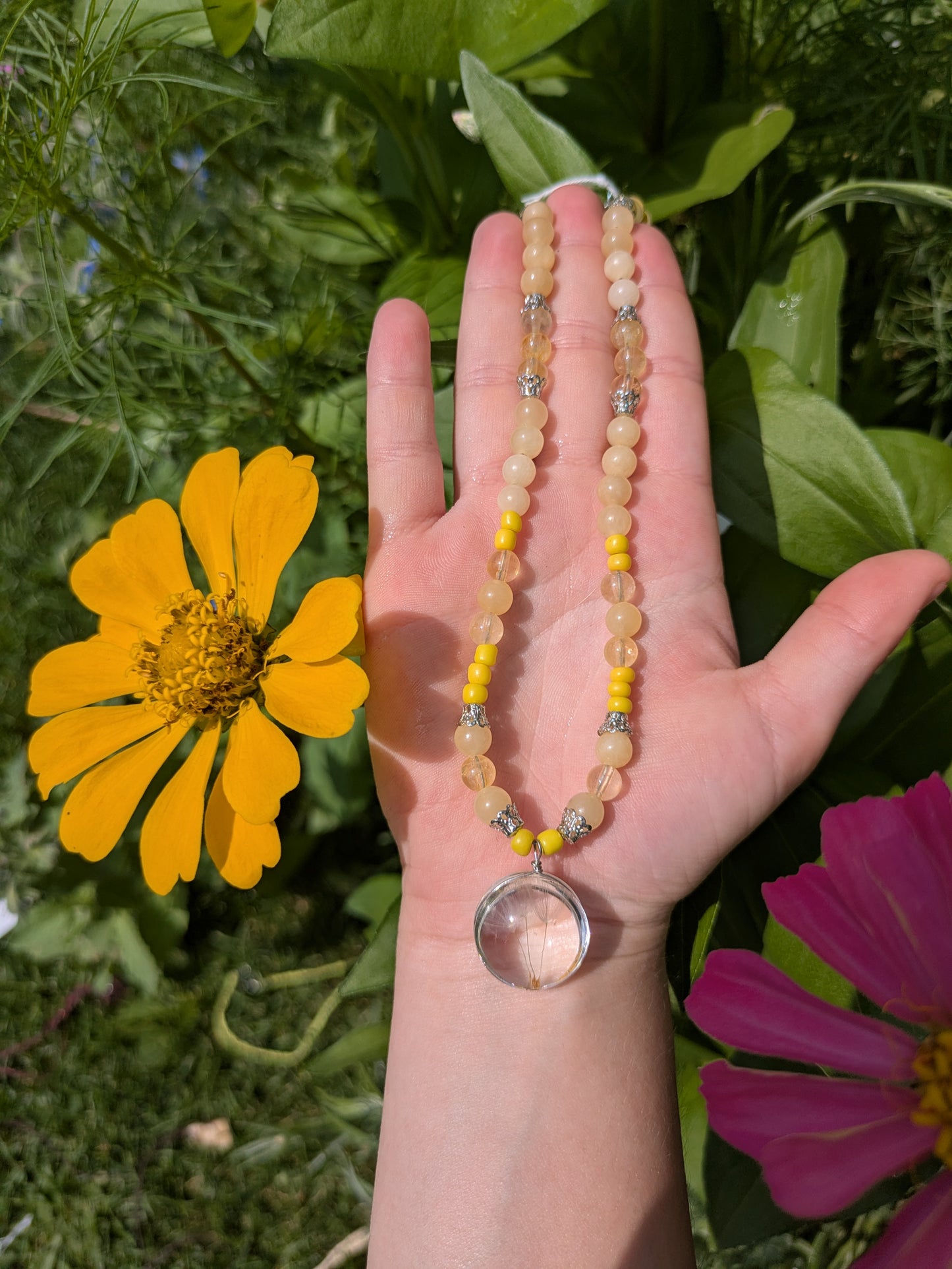 Honey Calcite W Dandelion Wish Pendant