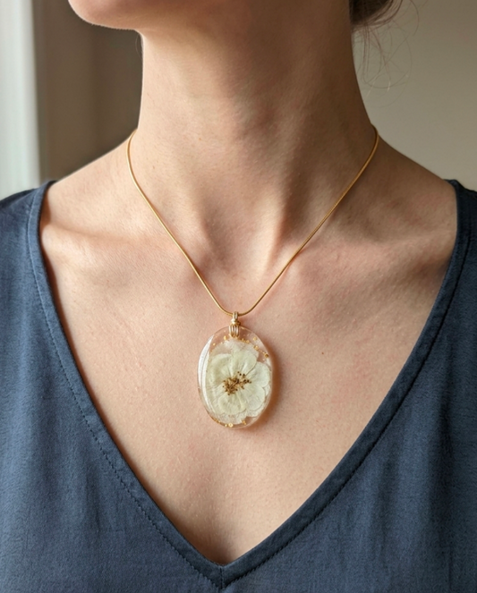 Ever After Botanical Resin Necklace | Gold & Silver | Oval