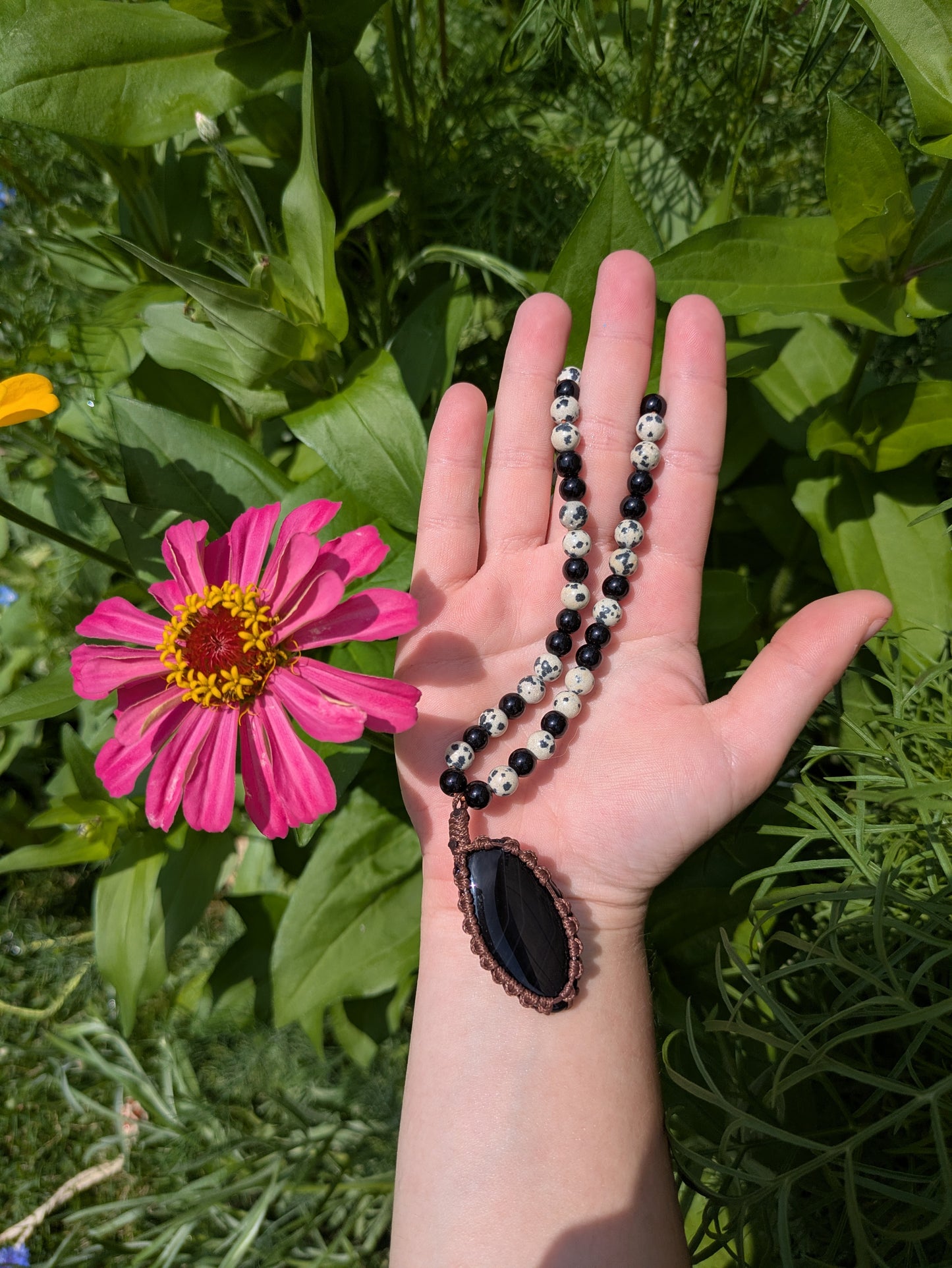 Dalmatian Jasper & Black Tourmaline Long Necklace