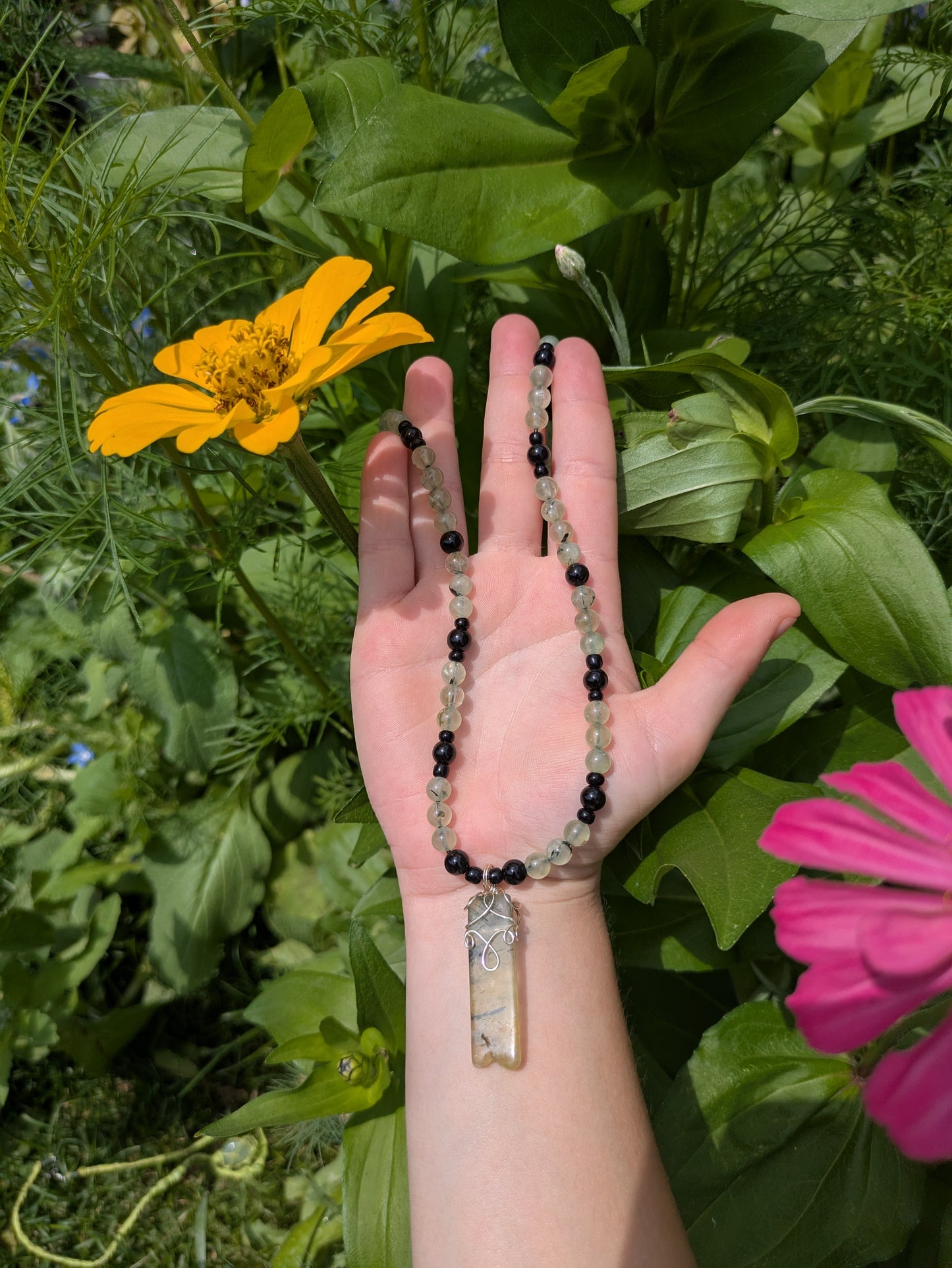 Prehnite & Obsidian Necklace