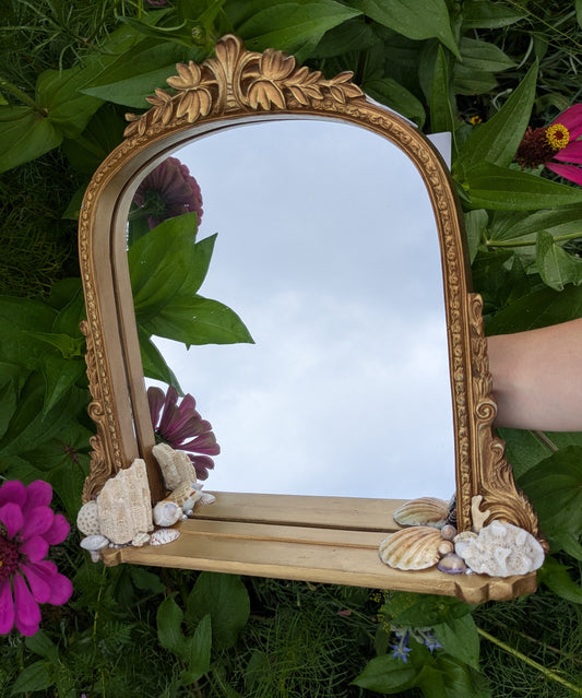 Golden Siren Sea Shell & Coral Mirror