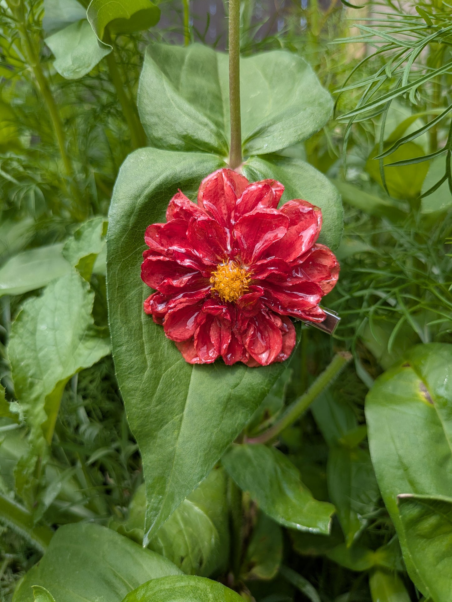 Large Red Dahlia Hair Clip