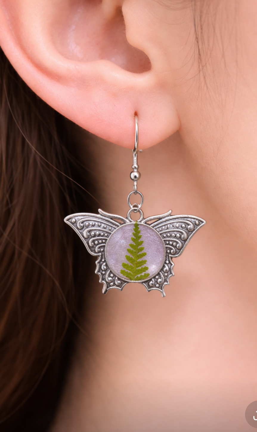 Real Fern Butterfly Earrings