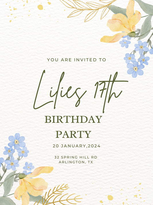Birthday Invitation | Printed • Digital & Envelopes