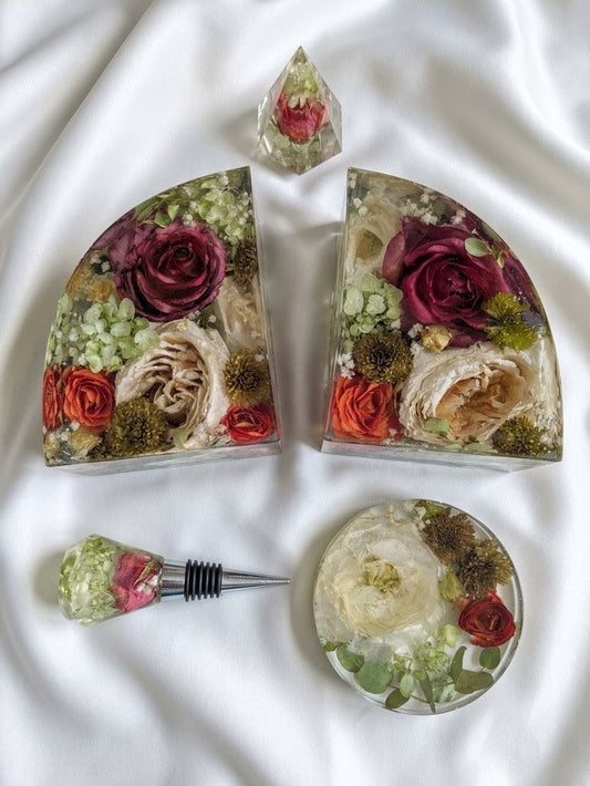 Ever After Bloom Bundle | Set of Book Ends | Ring Holder | Wine Stopper | Ornament