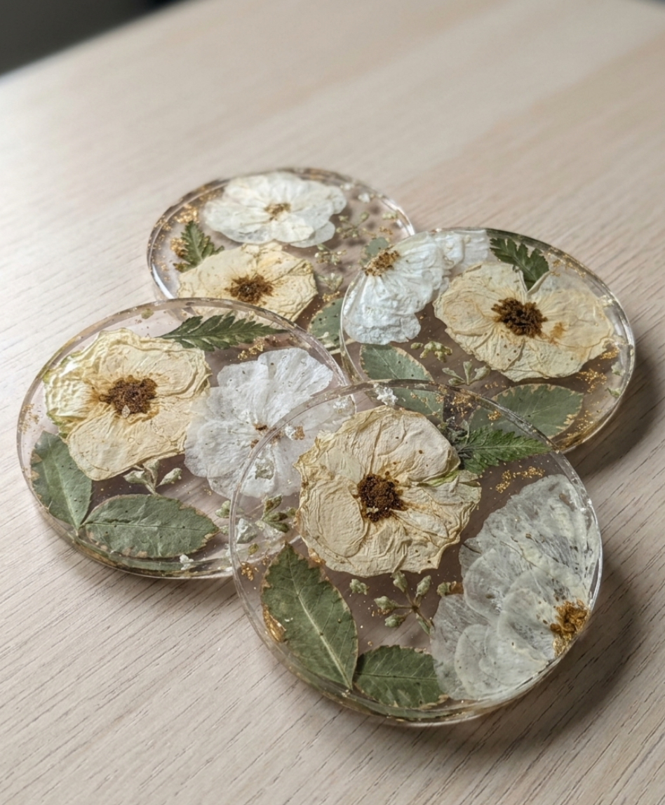 Pressed Petal Coaster Set of Four