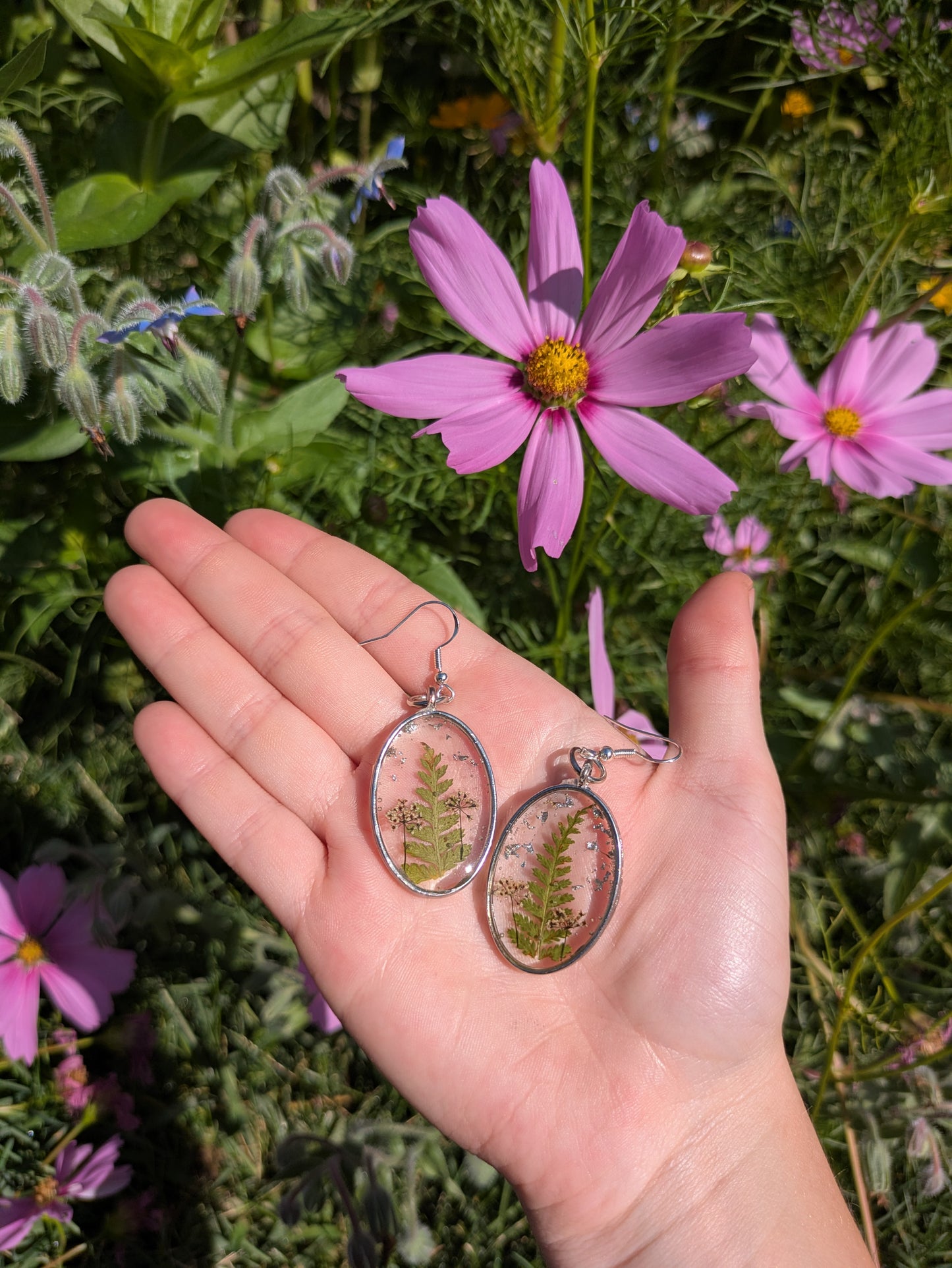 Fern & Flower Silver Earrings