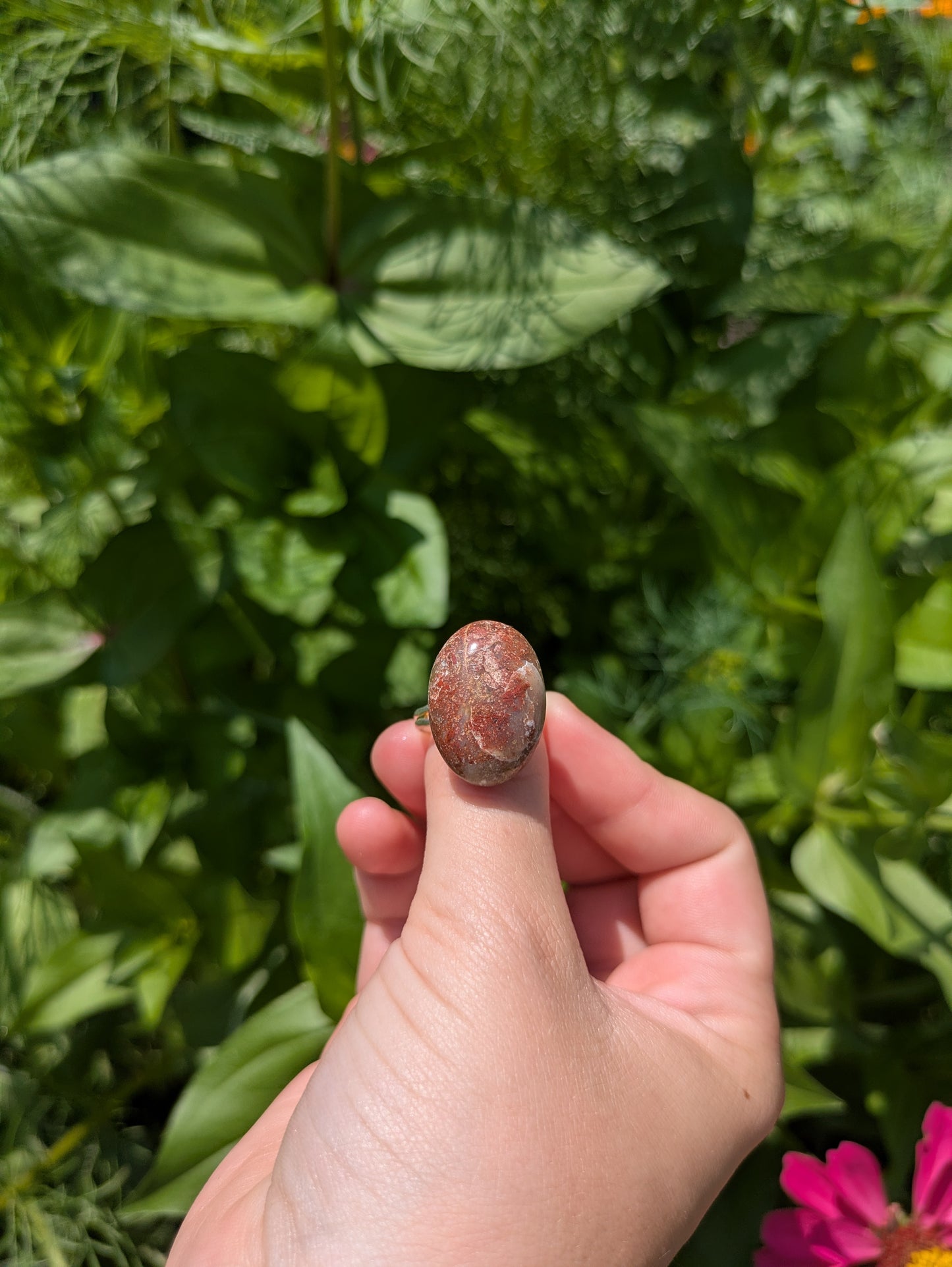 Oval Shaped Red Jasper Adjustable Silver Ring