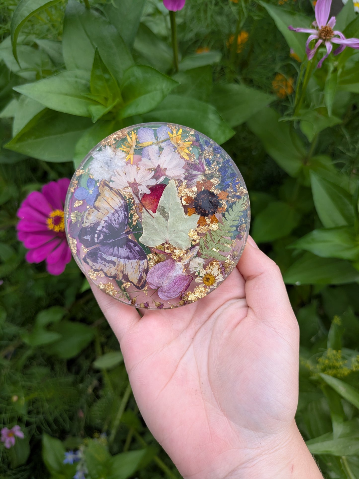 Floral Gold Leaf Coaster Set of 4