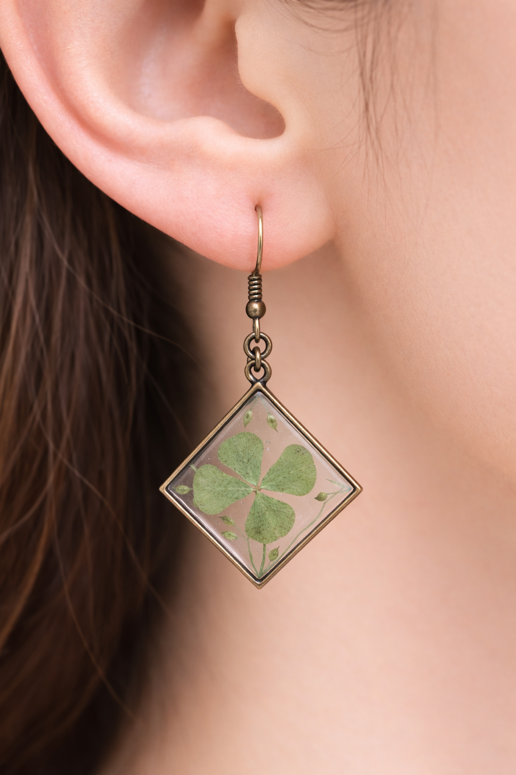 Real Four Leaf Clover Earrings
