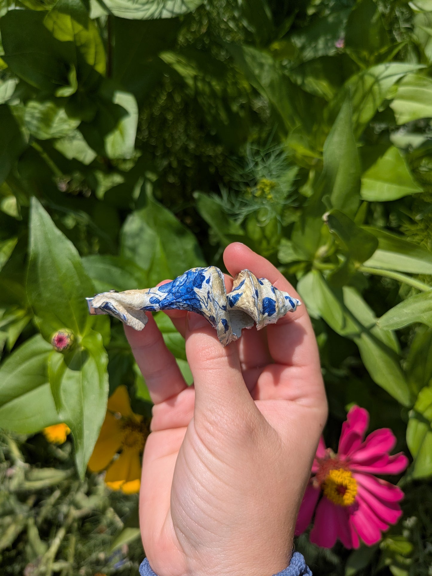 Blue Floral Conch Shell Hair Clip