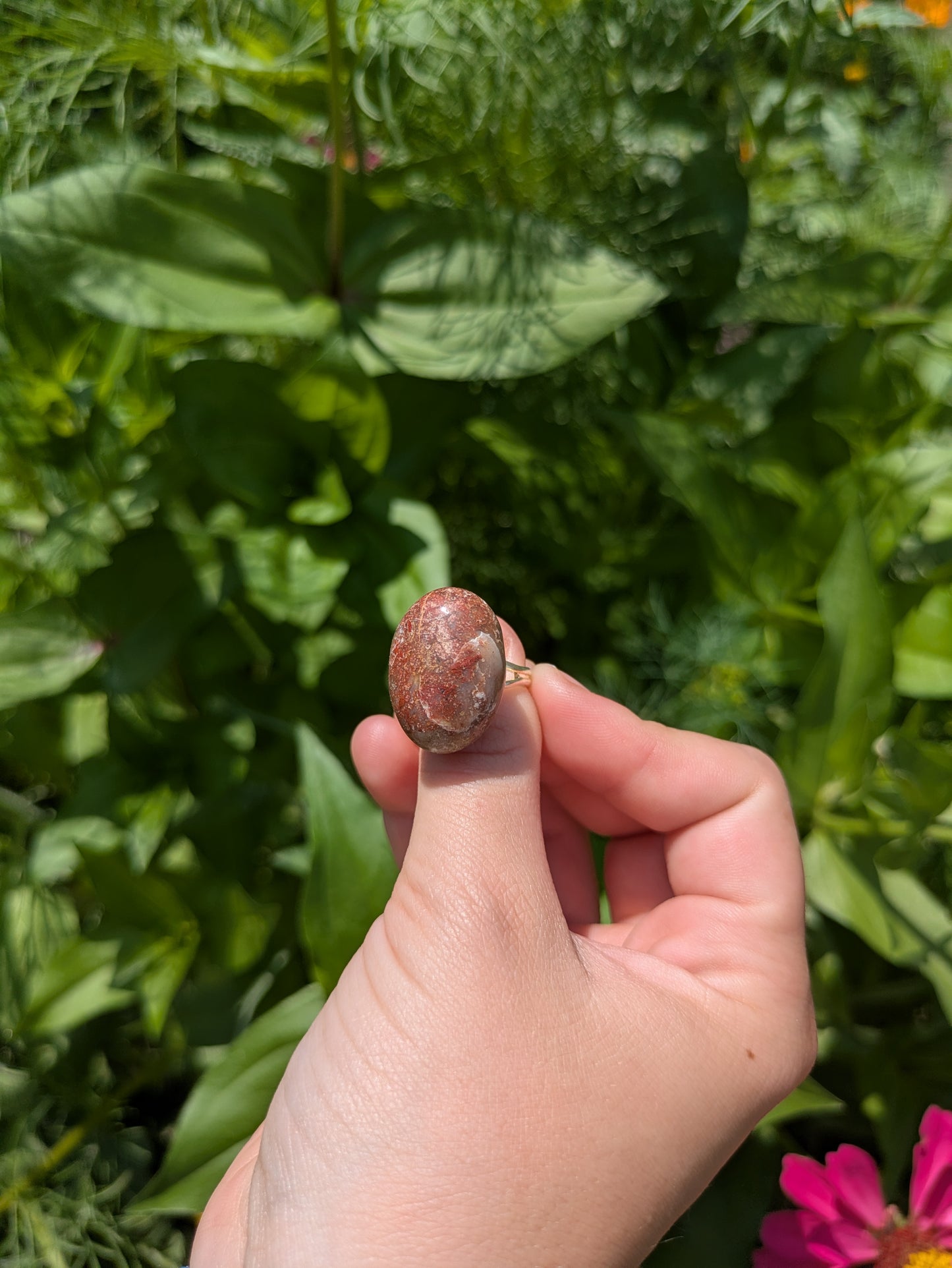Oval Shaped Red Jasper Adjustable Silver Ring